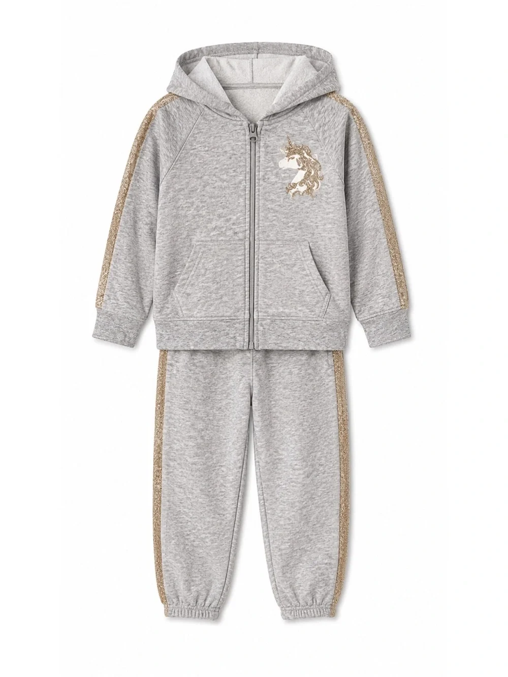 Childrens Place Gray & Gold Unicorn Sparkle Sweatshirt & Jogger Set Girls S 5/6